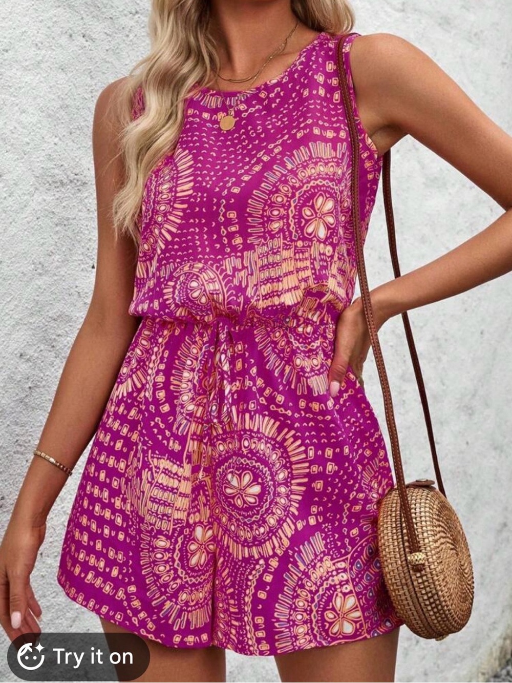 SHEIN Pink Printed Sleeveless Romper